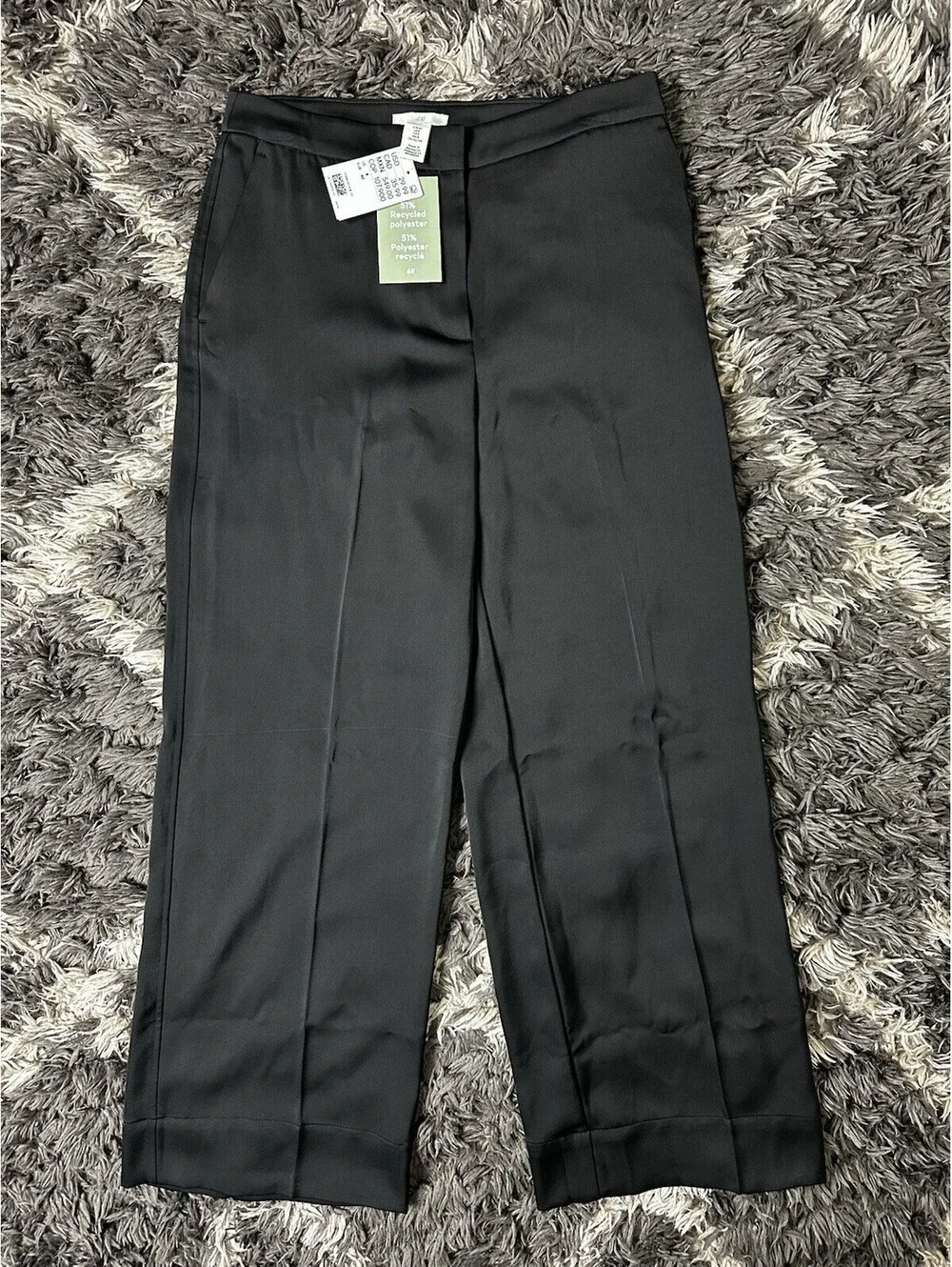 NWT HM Womens Size 8 Black Wide Leg Dress Pants Trouser Satin Crepe High Rise